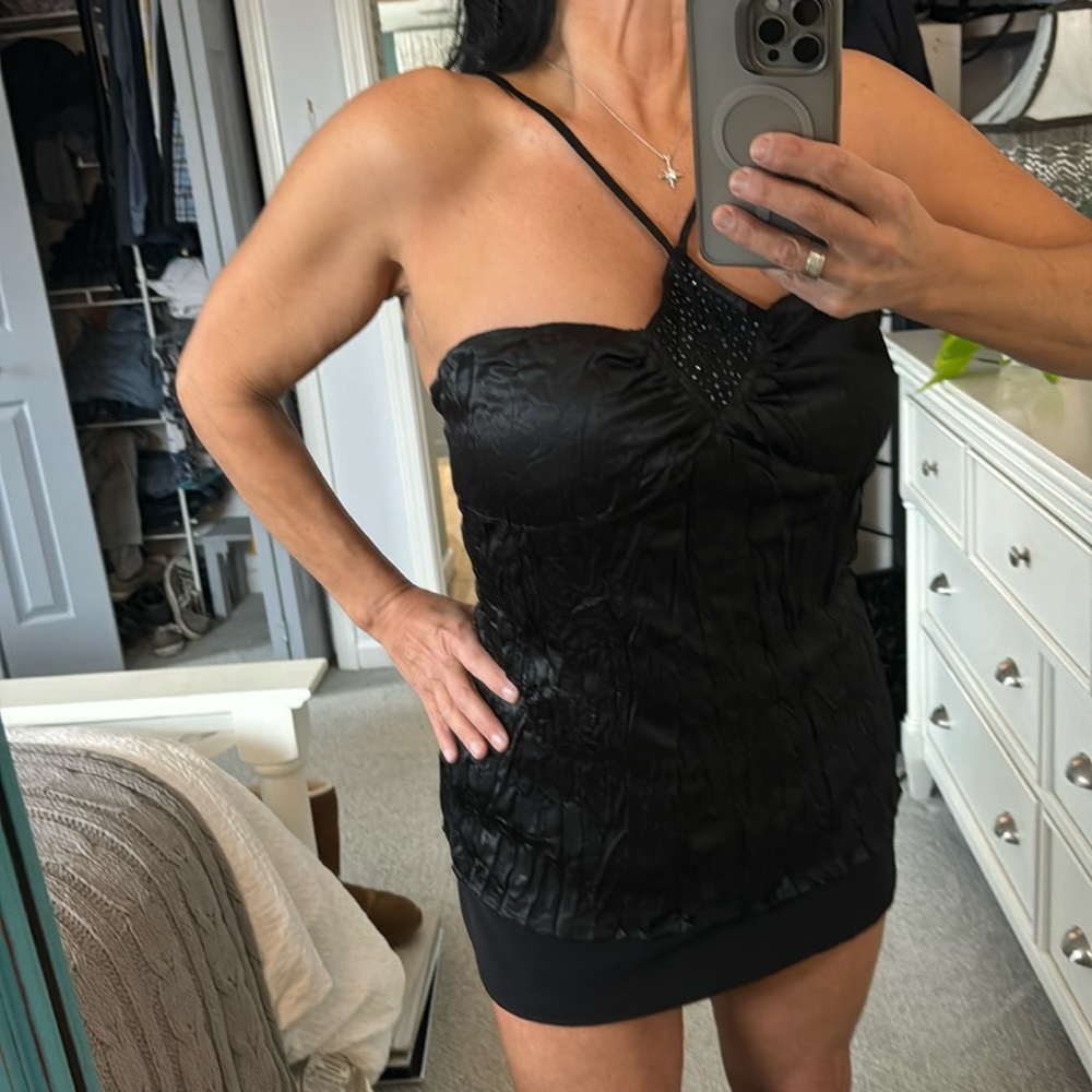 One step up, Brand, crushed satin, black BoHo, exotic top Size L bin 8